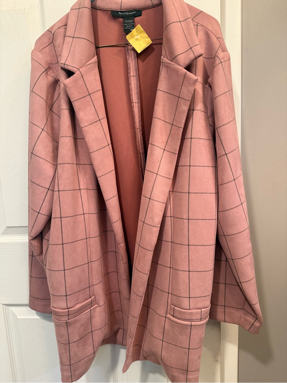 Ashley Stewart Pink Windowpane suede like Blazer soft comfortable
